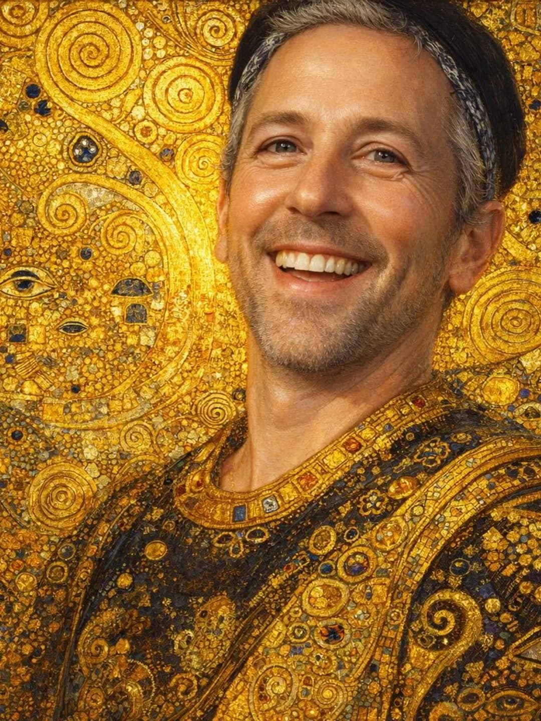 The same man on Klimt’s gold, robed and patterned.
